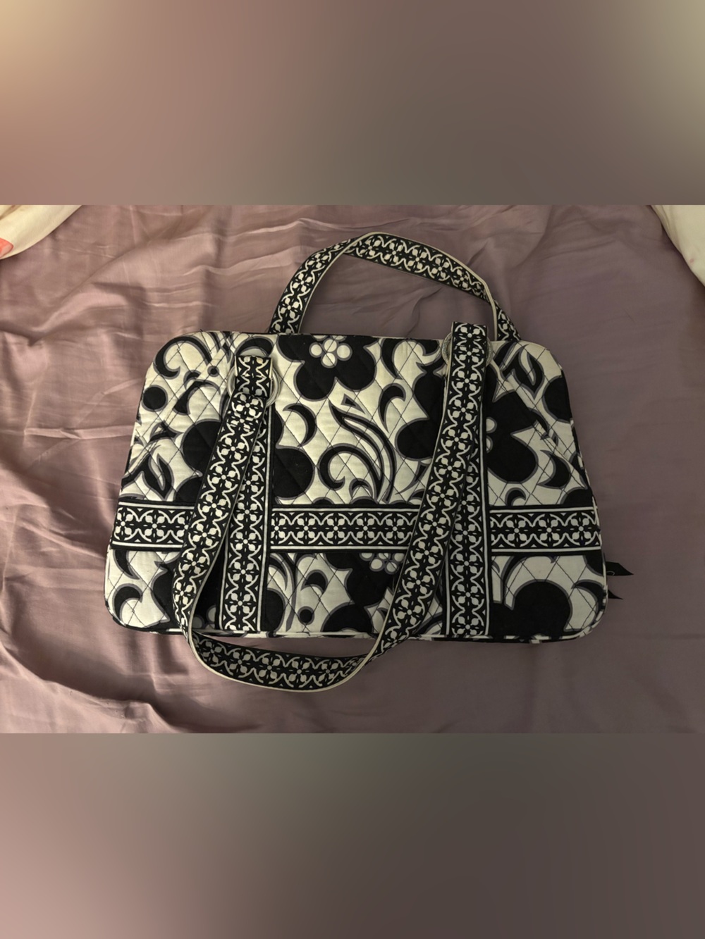 Vera Bradley Black and White Quilted Floral Shoulder Bag